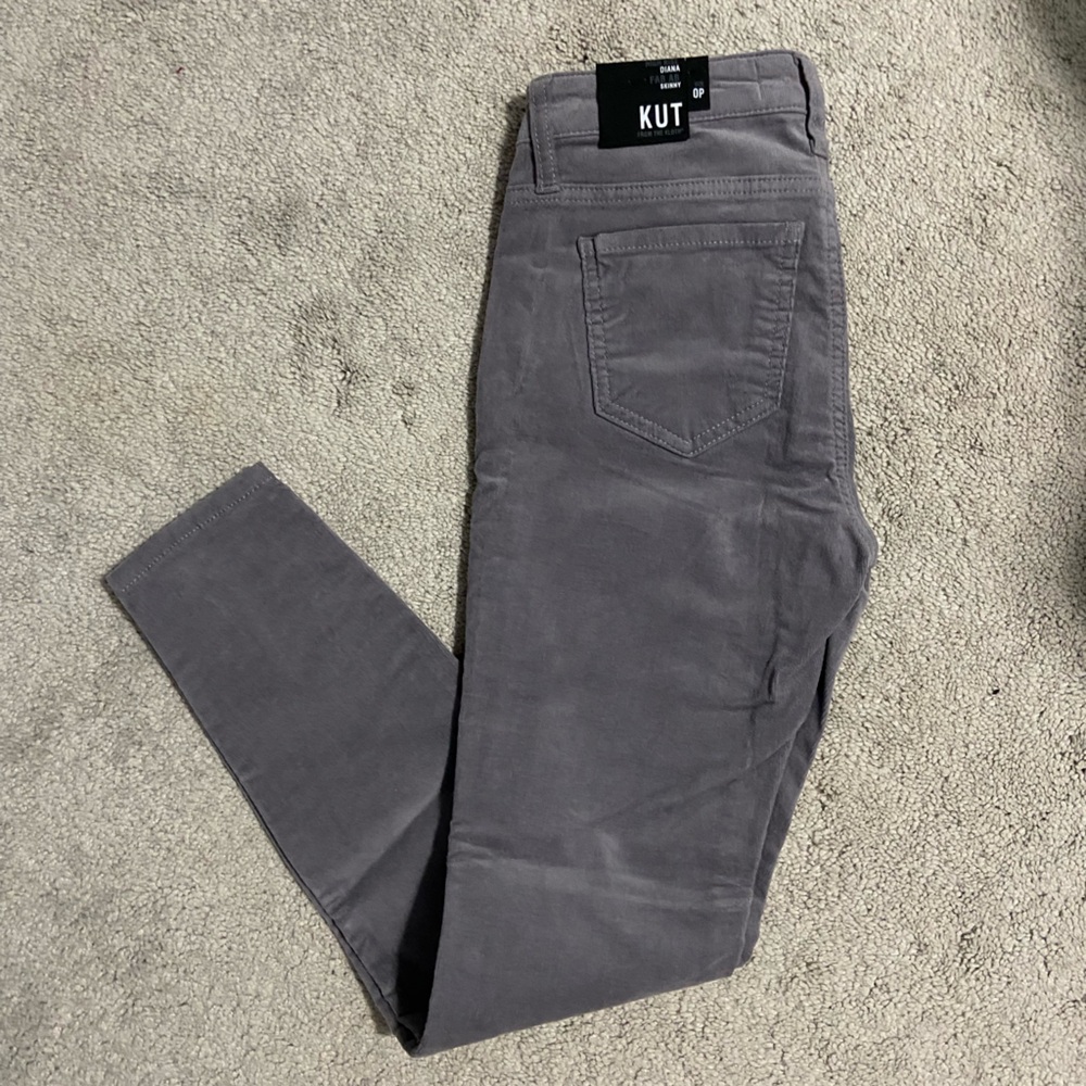 Kut from the Kloth High Rise Diana Fab AB Skinny Corduroy Jeans Gray NWT Sz: 0P